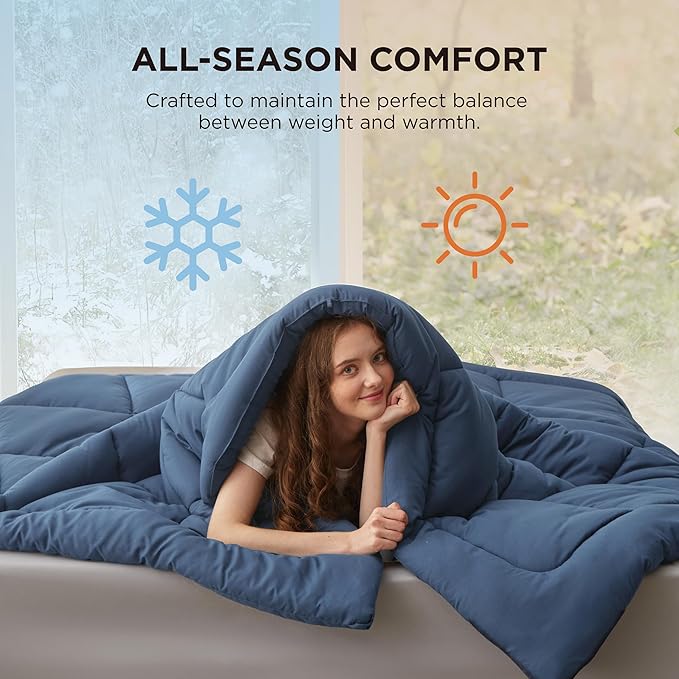 Bedsure Comforter Duvet Insert - Quilted Comforters Cal King Size, All Season Duvet, GentleSoft Down Alternative Bedding, with 8 Tabs, Gifts for Women/Men, Dark Slate Blue, Cal King 96x102Inche