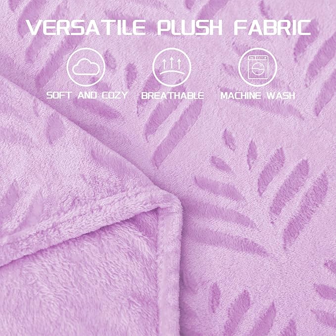 Exclusivo Mezcla Fleece Throw Blanket for Couch, Super Soft and Cozy Blankets All Season Use, Leaves Pattern, Plush Fuzzy Lightweight, Lilac, 50x60 Inch