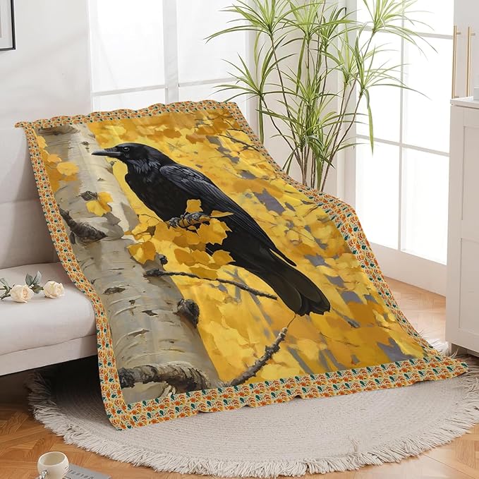 Crow Blanket for Girls Women Boys Men Adults Kids Soft Cozy Fleece Raven Throw Blankets Gifts Warm Flannel Plush Lightweight Decor for Couch Bed Sofa 80"X60"