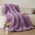 WESHIONGOO Chunky Knit Blanket Throw 51"×63" Knitted Throw Blankets for Couch Bed Fluffy Soft Blanket with Jumbo Chenille Yarn Thick 100% Handmade(Lilac)