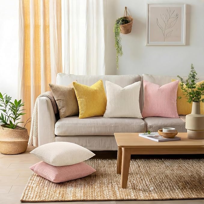 Mecatny Corduroy Decorative Throw Pillow Covers 12x20 Set of 2 for Sofa Living Room, Soft Neutral Boho Couch Pillow Covers for Home Decor, Cream White