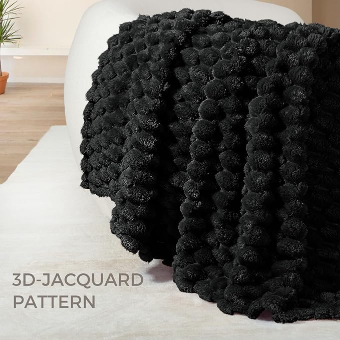 Whale Flotilla King Size Blanket for Bed with Jacquard Pattern, Fuzzy Soft Cozy Exquisite Blankets for All Season, Warm and Fluffy, 90x104 Inch, Black