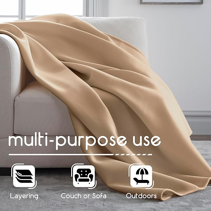 Vellux 1B07049 Original Insulating Core Hotel Style Solid blanket Machine Washable Soft Cozy Warm Pet Friendly Bed Sofa Blankets, Twin, Beige