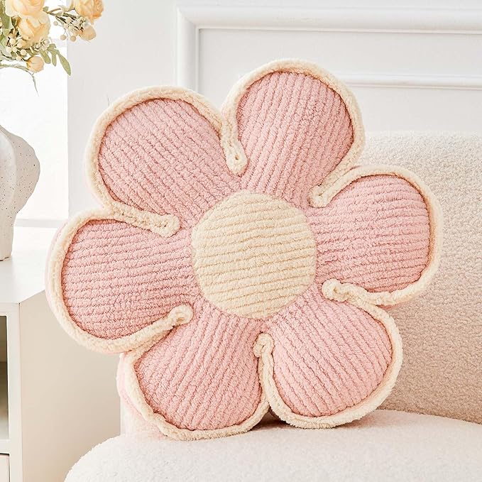 Kcvvcr Flower Pillow, Soft Flower Decorative Throw Pillow, Cute Daisy Flower Shaped Seating Floor Cushion Room Décor Plush Pillows for Sofa Couch Bed (17.7 Inch, Light Pink)