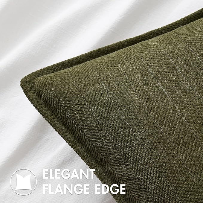 MIULEE Pack of 2 Olive Green Decorative Pillow Covers 18x18 Inch Soft Chenille Luxurious Couch Throw Pillows Farmhouse Cushion Covers with Elegant Design for Sofa Bedroom Living Room Home Decor