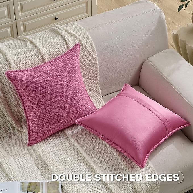 FUTEI Valentine's Day Hot Pink Decorative Throw Pillow Covers 16x16 Inch Set of 2,Soft Houndstooth Gingham Textured Cushion Case,Modern Home Decor for Couch Bed Living Room