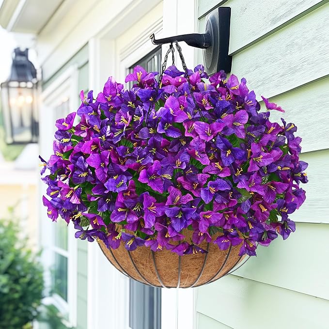 Yastouay 8 Bundles Artificial Flowers for Outdoors, Bougainvillea Fake Flowers for Outside, UV Resistant Silk Outdoor Faux Plants for Porch Patio Planter Front Door Garden Decor(Purple Fuchsia)