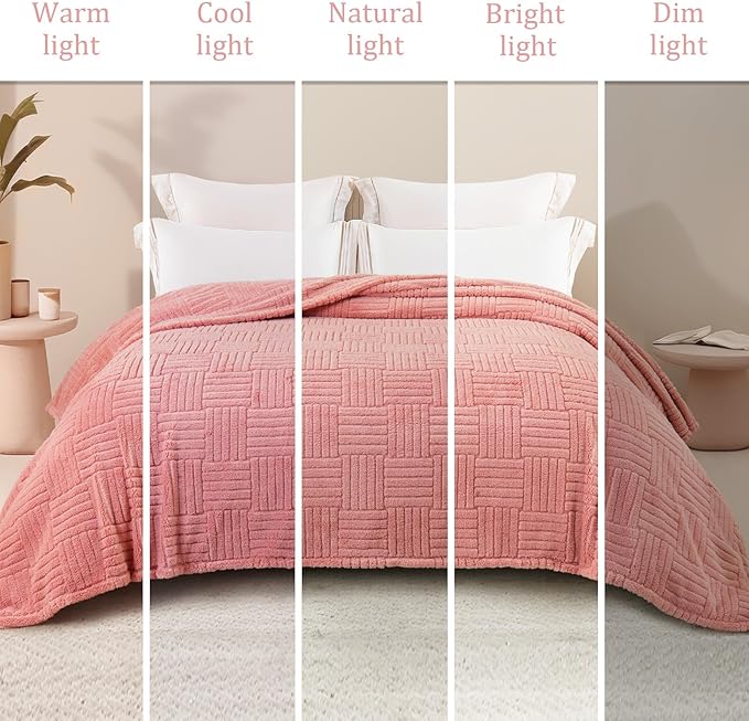 Whale Flotilla Lightweight Fleece King Size Blanket for Bed, Fuzzy Soft Blankets with Decorative Jacquard Pattern for All Season, Warm and Fluffy, 90x104 Inch, Pink