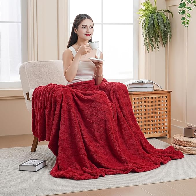 Red Throw Blanket for Couch Sofa Bed 50x60 inches,Fleece Blankets Microfiber Flannel with Diamond Checkered Pattern Lightweight Plush Soft Cozy Gifts for Women Mom Girls