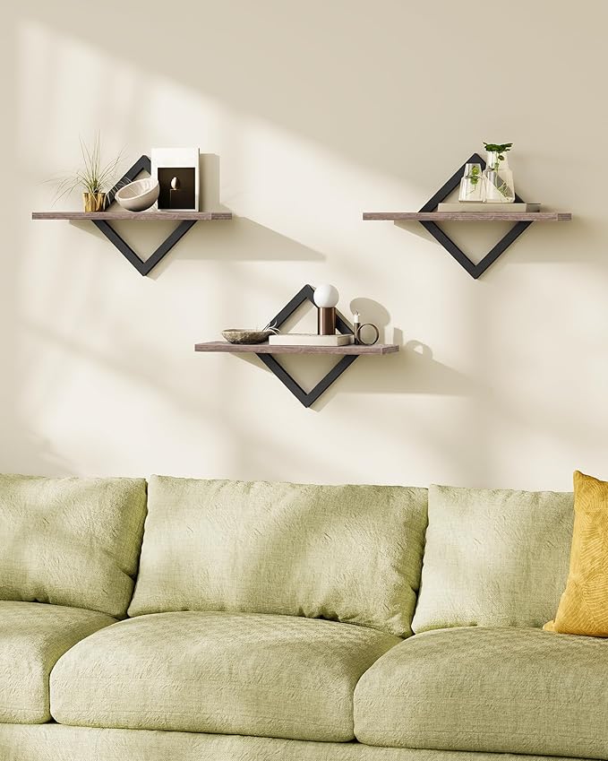 Floating Shelves for Wall, Set of 3 Wall Mounted Storage Shelves for Living Room, Bedroom, Kitchen, Bathroom, Greige TBJ03P3BG