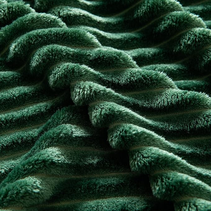MIULEE Fleece Throw Blanket for Couch 300GSM Super Soft Lightweight Plush Striped, Dark Green Warm Cozy Breathable Ribbed Blanket for Bed/Sofa, Throw Size 50"x60"