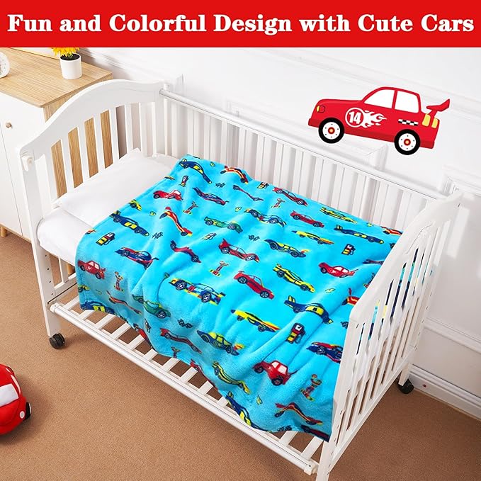 Lukeight Toddler Blanket for Boys and Girls, Plush and Thick Car Blanket Birthday Gifts for Toddler and Baby (Race Cars, 30x40 Inches)