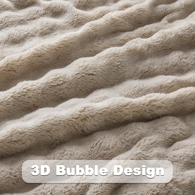 NEWCOSPLAY Throw Blanket for Couch Linen Super Soft Flannel Fleece 3D Bubble Lightweight Bed Blanket All Season Use (Linen, Throw(50"x60"))
