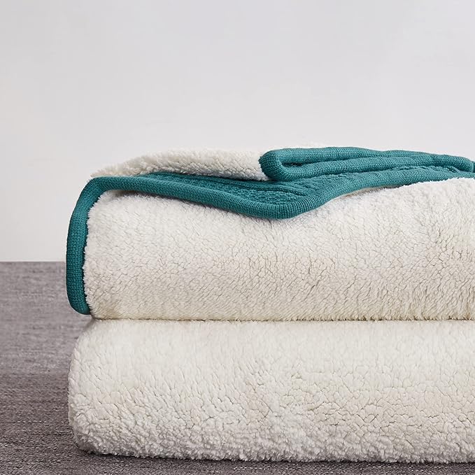 Longhui bedding Acrylic Cable Knit Sherpa Throw Blanket - Thick, Soft, Big, Cozy Lake Blue Knitted Fleece Blankets for Couch, Sofa, Bed - Large 60 x 80 Inches Coverlet All Season