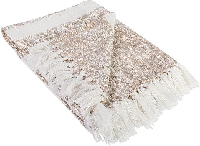 DII Mid-Century Modern Slub Stripe Woven Throw, Taupe, 50x60