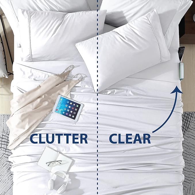 Swift Home Smart Sheets, Ultra Soft Brushed Microfiber 3-Piece Sheet Set, Fitted Bed Sheet with Side Storage Pockets – White, Twin