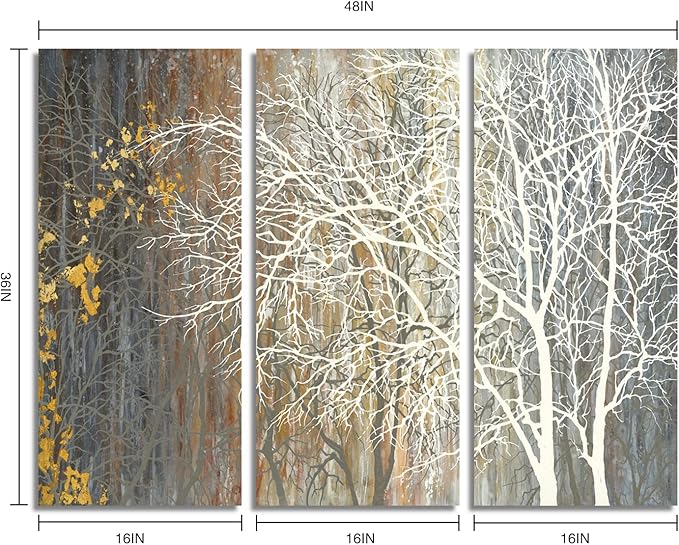 Yihui Arts Brown Canvas Wall Art - Tree Couples Paintings with Gold Foil - 3 Panels Abstract Forest Pictures for Farmhouse Bedroom Bathroom Living Room Decor