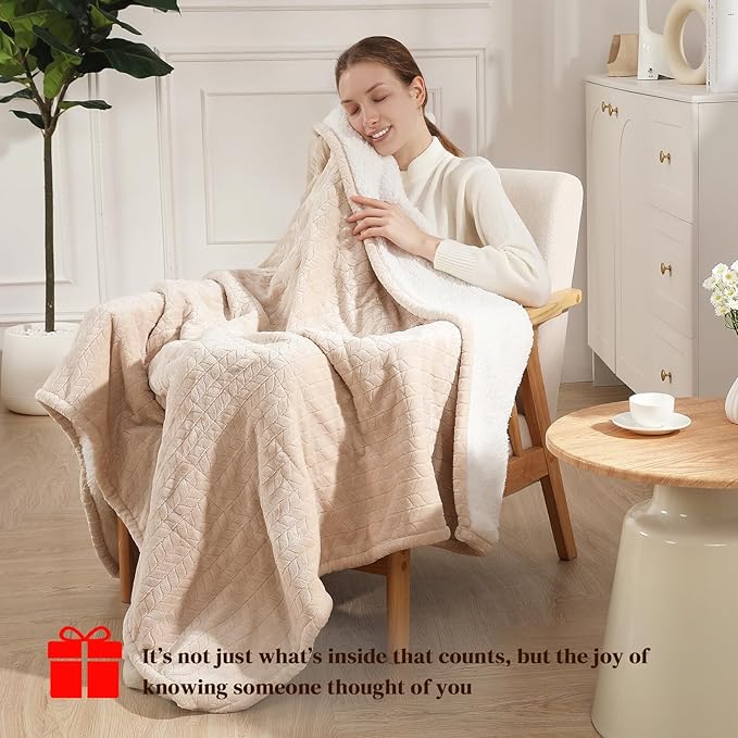 Twin Electric Blanket 62"x84" Heating Blanket Twin, Wheat Pattern Ultra-Soft Flannel & Thick Sherpa with 5 Heat Settings & 10 Hour Auto Shut-Off, ETL & FCC Certified, Machine Washable Home Use, Beige