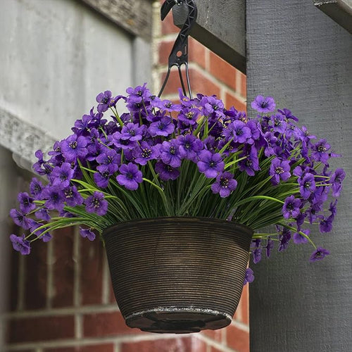 21 Bundles Artificial Outdoor UV Resistant Flowers No Fade Fake Outside Flowers Plastic Greenery Faux Shrubs Garden Porch Window Box Home Decoration(Purple)