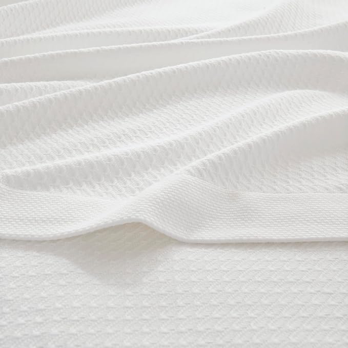 Madison Park 100% Egyptian Cotton Lightweight Summer Blanket, Breathable Waffle Knit Design, Soft Cozy All-Season Throw for Bed, Couch or Sofa, White King Size (108"x90")