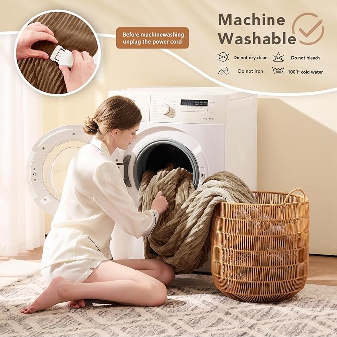 Homemate Electric Heated Blanket Twin Size - 62"x84" Heating Blanket Twin Size 1/2/4/6/8 Hours Auto-Off 10 Heat Level Over-Heat Protection Soft Flannel Sherpa ETL Certification