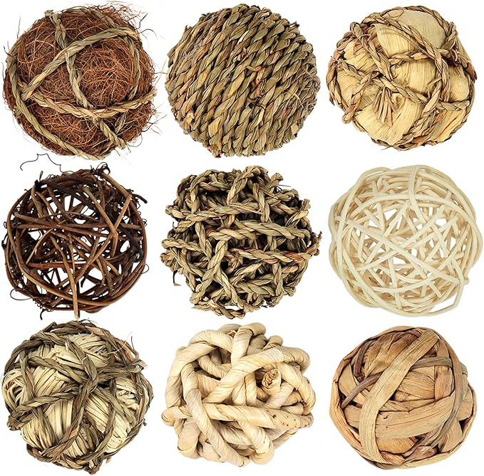 Kesywale 9pcs Rustic Decorative Balls for Centerpiece Bowls Vase Tray Fillers, 2.8 inch Assorted Wicker Rattan Balls Green Moss Orbs Spheres Home Table Decor (A)
