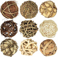 Kesywale 9pcs Rustic Decorative Balls for Centerpiece Bowls Vase Tray Fillers, 2.8 inch Assorted Wicker Rattan Balls Green Moss Orbs Spheres Home Table Decor (A)