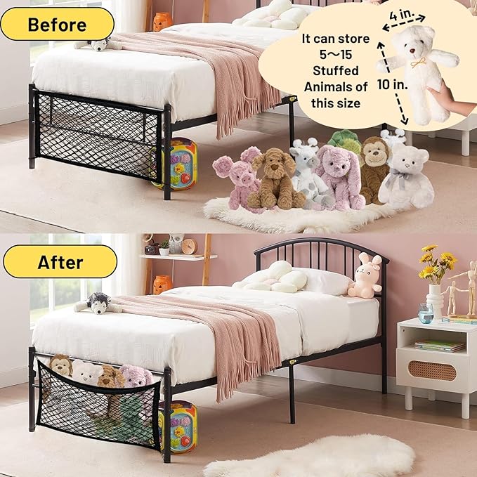 Stuffed Animal Storage Net for Kids, 2 Pack Bedside Toy Organizer Net - Neatly Store Your Stuffed Animals, Elastic Bedside Stuffed Animal Storage Net with Tether, Stretches up to 32 Inches