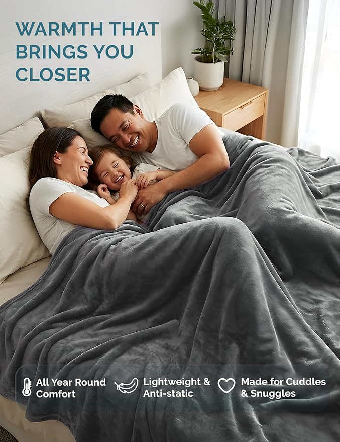 Casa Platino Fleece Blanket Twin Size – 300 GSM Gray Fleece Throw for Bed or Couch – Soft Cozy Warm Holiday Winter Blanket for Bed, Fuzzy Plush Elegant Gifts for Kids, Men & Women - 68x90 Inch