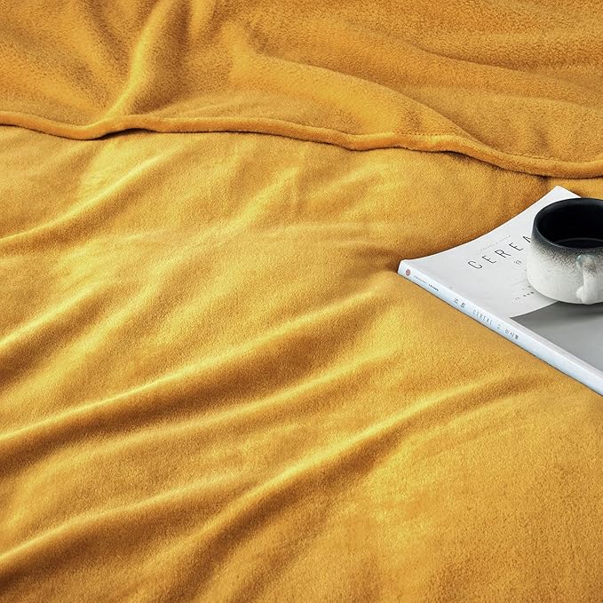 MOONLIGHT20015 Silk Touch Warm Fleece Throw Blankets - 400 GSM Throws for Sofa Fluffy Blanket Bed Throw for Bedroom, Couch, Travel (Mustard, King 108" x 90")