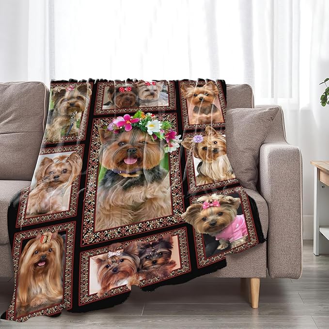 Yorkshire Terrier Blanket for Girls Women Boys Men Adults Kids Soft Cozy Fleece Yorkie Dog Throw Blankets Gifts Warm Flannel Plush Stuff Lightweight Decorative for Couch Bed Sofa 50"X40"