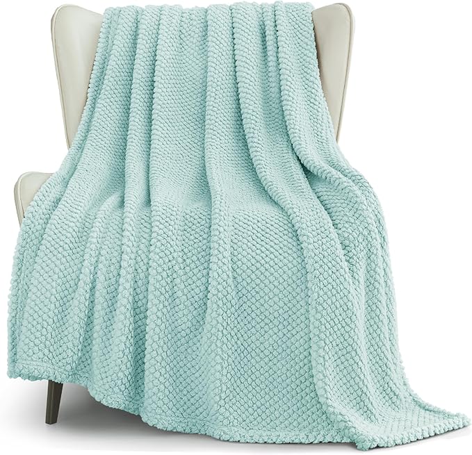 Whale Flotilla Extra Large Fuzzy Fleece Throw Blanket for Couch, 50x70 Inch Fluffy Warm Soft Jacquard Blankets for All Season, Lightweight and Cozy, Light Blue