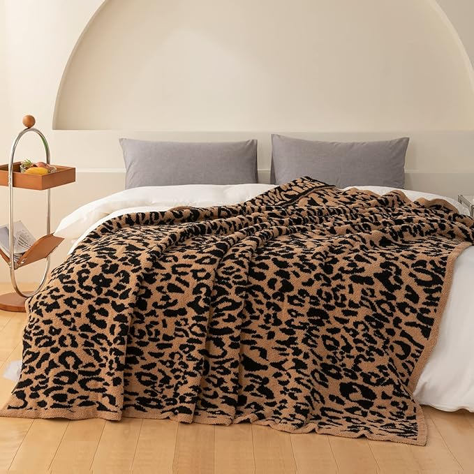 MH MYLUNE HOME Micro Plush Microfiber Polyester Blanket (71x78 inch, Brown) Ultra Soft & Warm Reversible Leopard Pattern Blanket for Sofa Couch Bed, Extra Large
