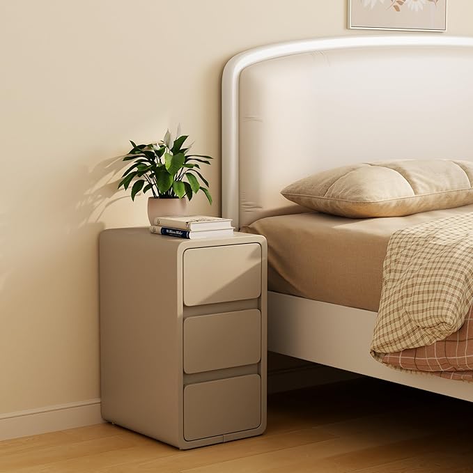 AQIMUELE Narrow Bedside Table,Narrow Night Stand with Drawers,Small Night Stand with Leather Surface for Bedroom