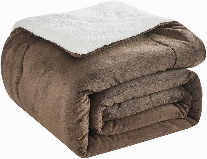 CHOSHOME Sherpa Fleece Blanket- Thick Warm Blanket for Winter, Soft Fuzzy Plush Blanket for Bed, Couch, Travel (Brown, Queen 90" x 90")