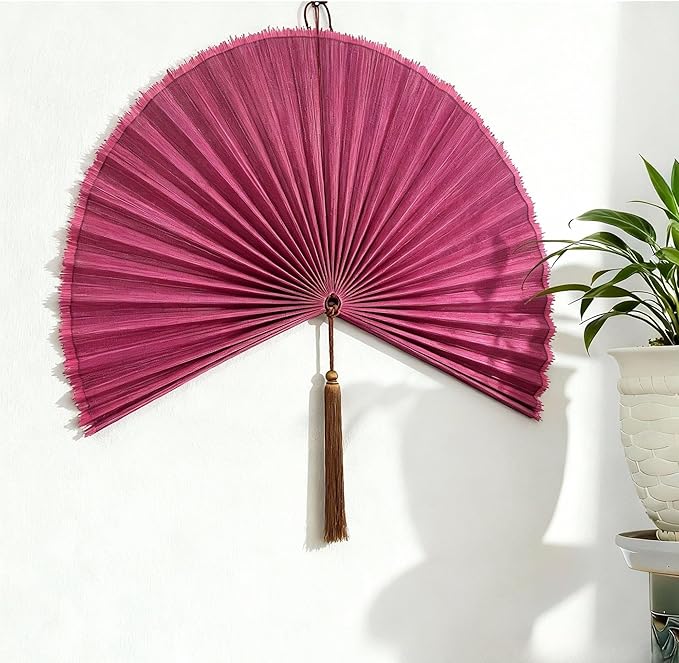 ChumDecor Fan Wall Decor,Japanese Wall Fan Decor,Large Bamboo Fan Wall Art for Boho Hanging Headboard,Decorative Folding Fan for Over Bed Decorations,Large Wall Dcor (Pink, 60 inch)