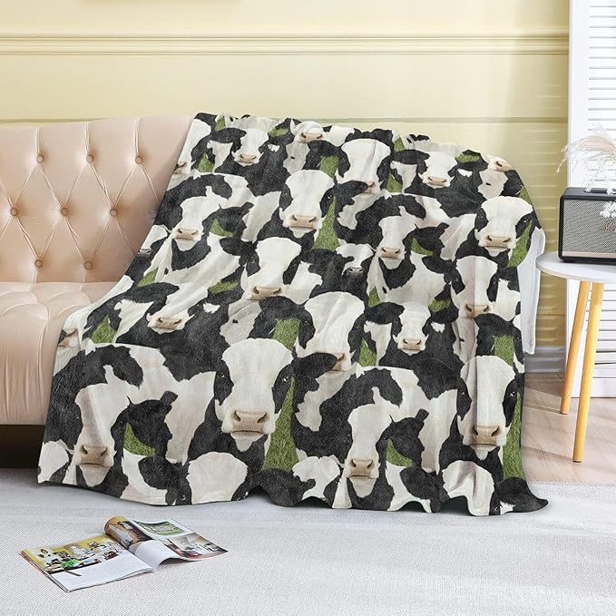 Black and White Cow Fleece Blanket - 60x80in Fun Cattle Throw Blankets,Soft Cozy Lightweight, Ideal for Living Room Home Farmhouse Decor and Kids Boys Girls Spring Pet Gifts