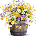 8 Bundles Artificial Daisy Flowers Outdoor Summer Decor,UV Resistant Fake Flowers Faux Plastic Greenery Shrub Plants for Hanging Gardens Window Box Porch Spring Cemetery Décor(Mix White Yellow Purple)