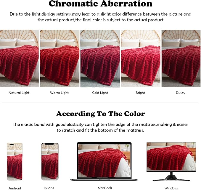 NEWCOSPLAY Faux Fur Twin Blanket Red Bubble Blanket Thick Warm Soft for Couch Sofa Bed 550GSM (Red, Twin(60"x80"))