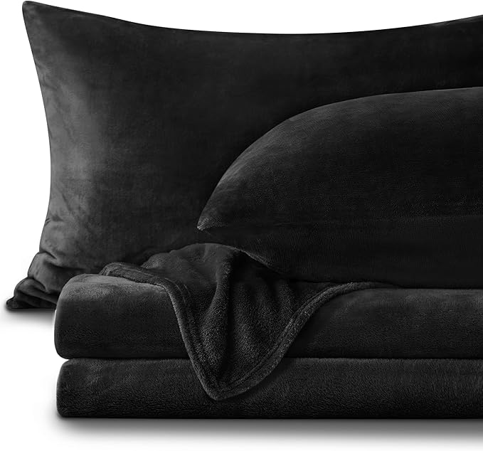 BEDELITE Flannel Sheets Twin Size Black - Super Soft Fleece Sheets Set Fluffy Extra Plush, 3 Piece(Include Fitted Sheet, Flat Sheet, 1 Pillowcase)