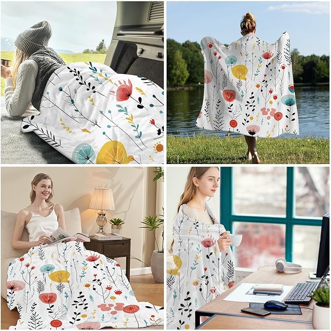 yuboo Spring Floral Throw Blanket for Couch Sofa Bed - Soft Flannel Fleece Blanket with Colorful Wildflowers, Cute Aesthetic Botanical Decor, Warm Cozy Gifts for Women Mom Girls, 50x60 Inch