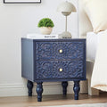 Nightstand, Farmhouse Bedside Table with 2 Drawers and Metal Handles, Wood Sofa Side Table End Table Accent Dresser for Bedroom, Living Room (Blue) (15.75 x 16.02 x 18.15 Inch)