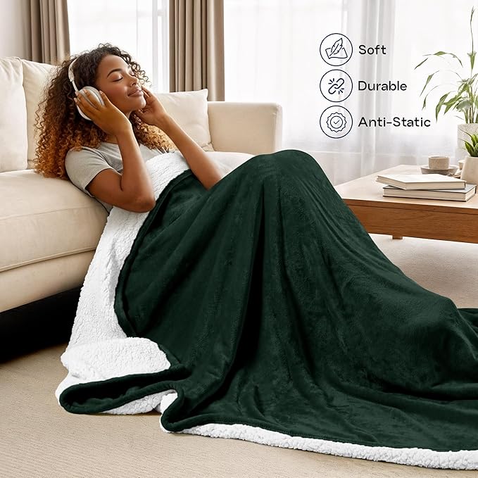 Utopia Bedding Sherpa Blanket California King Size (Forest Green, 102x96 Inches) - Soft Lightweight Plush Fleece Reversible Blanket for Bed, Sofa, Couch, Camping and Travel