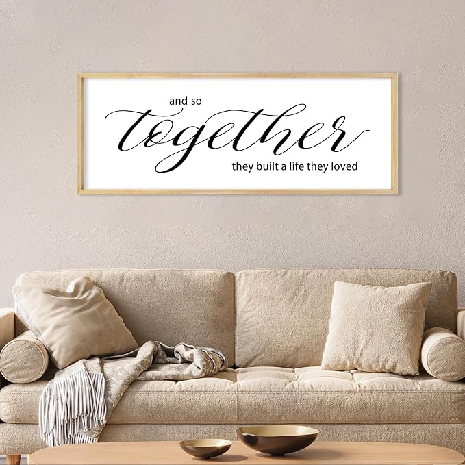 YWJKWLGS And So Together They Built a Life They Loved Family Sign Bedroom Decor Above Bed Wall Art 40x15 Inch Large Couple Love Quotes Framed for Master Room (Wood)