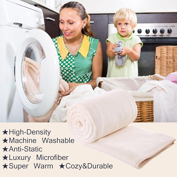 Soft Blanket Queen Size Fleece Warm Fuzzy Throw Blankets for The Bed Sofa Lightweight 90"*90"(Queen Ivory)