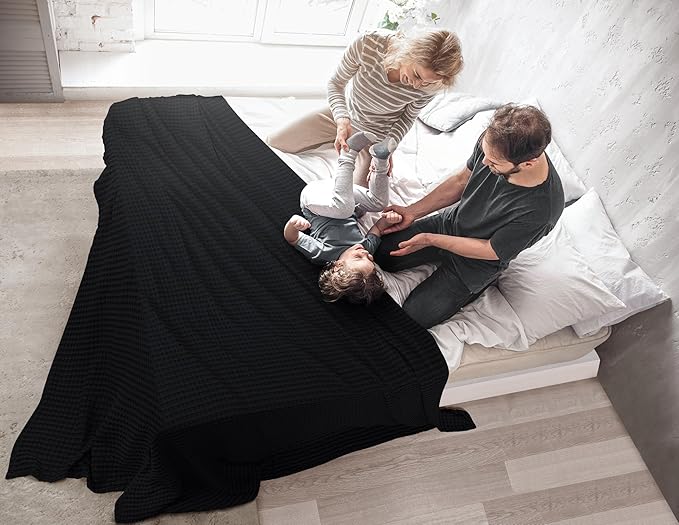 Utopia Bedding Black 100% Cotton Waffle Blanket 300 GSM [Twin - 90x72 Inch] Soft Lightweight Breathable Dorm Bed Blanket for All Season