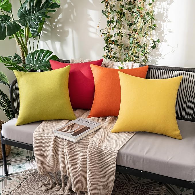 MIULEE Pack of 2 Decorative Outdoor Solid Waterproof Throw Pillow Covers Faux Linen Garden Farmhouse Cushion Cases for Summer Patio Tent Balcony Couch Sofa 18x18 Inch Yellow