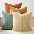 EMEMA Teal Orange Decorative Throw Pillow Covers for Couch Bed Livingroom 20x20 Inch Set of 4 Boho Farmhouse Corduroy Striped Square Pillow Case,Western Modern Cushion Covers Home Decor