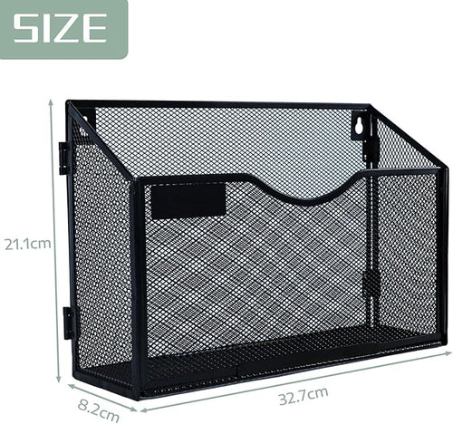 3 Packs 1 Tier A4 Mesh in Tray Hanging Wall File Holder Magazine Document Holder Mail Organiser Magazine Storage Rack,Durable Metal Mesh Filing Storage, Black