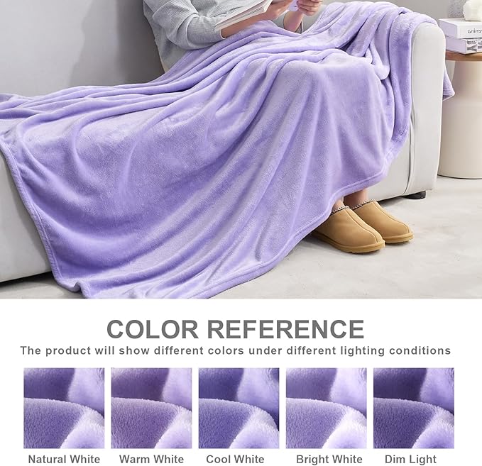Hansleep Fleece Lilac Throw XL Blanket, Super Soft Flannel Fuzzy Plush Cozy Blanket for All Seasons, Lilac, Throw XL 50x70 Inches
